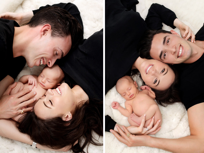 a couple with newborn baby at home